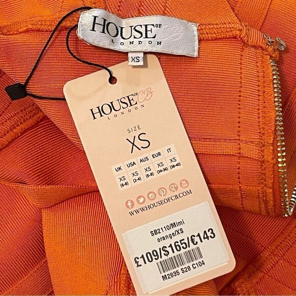 House of CB Orange Mimi Bandage Bodycon Dress size XS - Picture 5 of 10